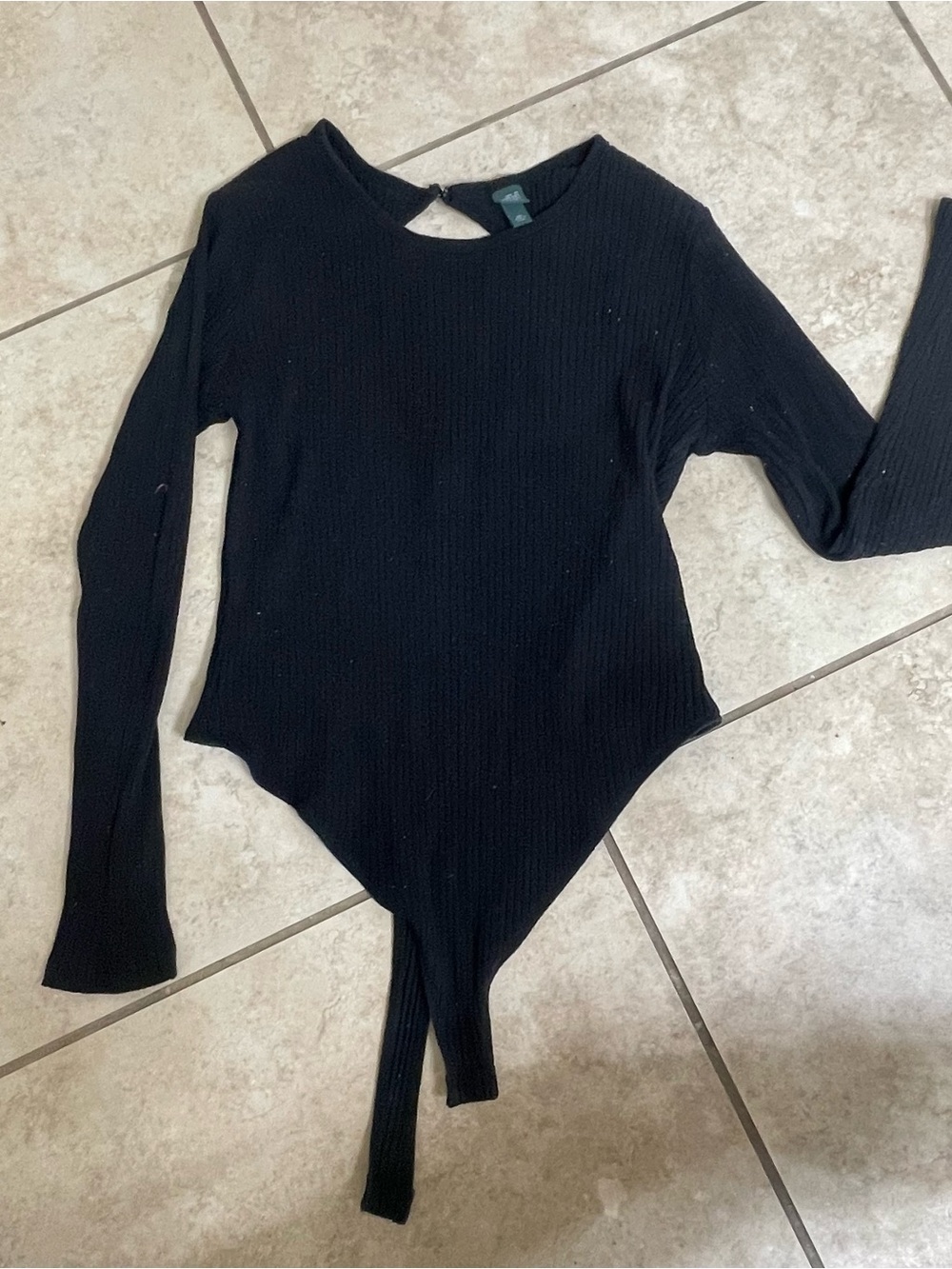 wild fable Black Ribbed Long Sleeve Bodysuit with Back Keyhole